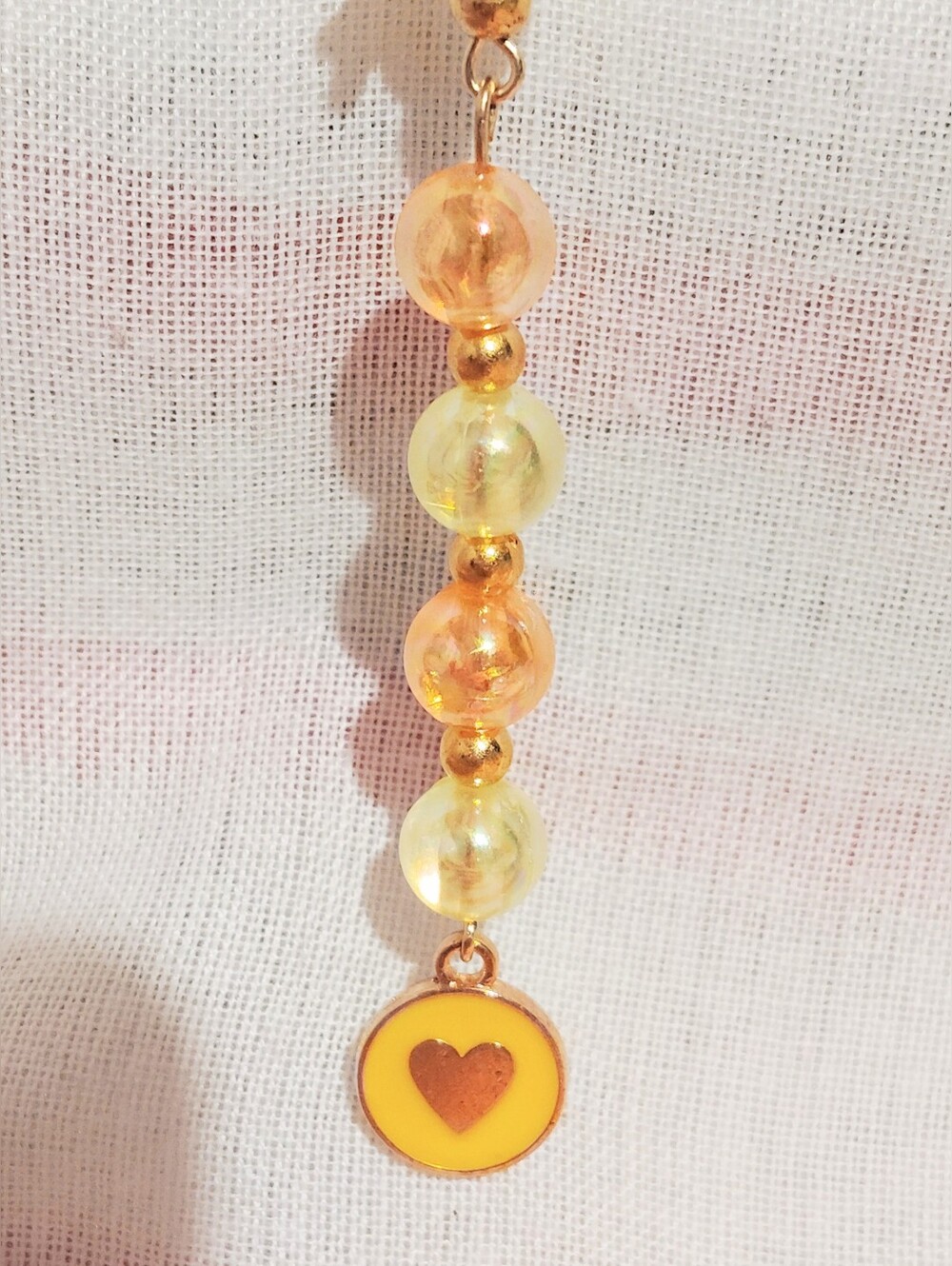 Handmade Dangly Keychain One Of A Kind. Yellow And Orange. Gold Heart And Star